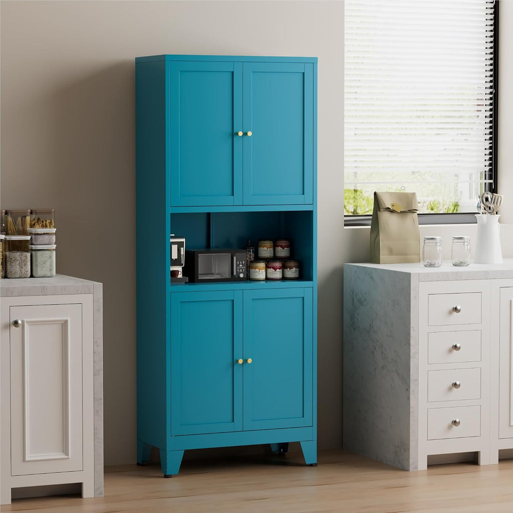 COFaR 69' Tall Modern Kitchen Pantry,Metal Storage Cabinet with Adjustable Shelves,Pantry Cabinet with 6-Tier,Freestanding Cupboard for Kitchen,Dining Room,Living Room,Bathroom,Blue