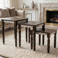 Hyfirm Nesting Tables Set of 3, Walnut Mid Century Modern Accent Tables with Spiral Rubber Wood Legs & Silver Honeycomb Apron, Retro Stackable Side Tables for Living Room, Bedroom & Small Apartments