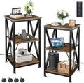 End Tables Living Room Set of 2, Square End Table with Charging Station, 16' D X 16' W X 28' H, Wood and Metal Table with USB Ports and Outlets, Side Table with Wheels for Living Room, Bedroom