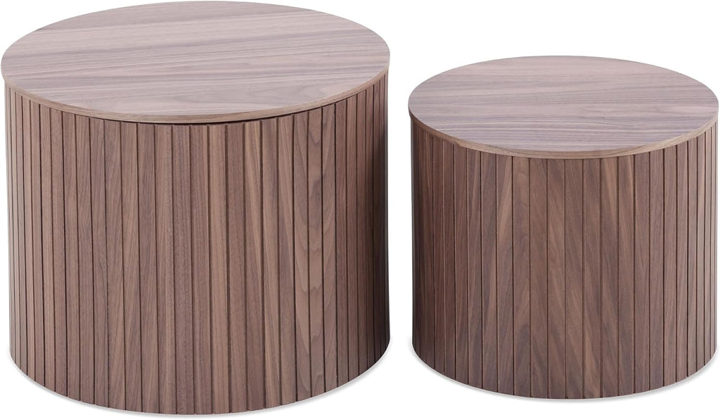 Nesting Coffee Table Set of 2,Modern Round Wooden Coffee Tables with Storage,Luxury Side Table Accent End Table for Small Space Living Room Apartment (19.17')