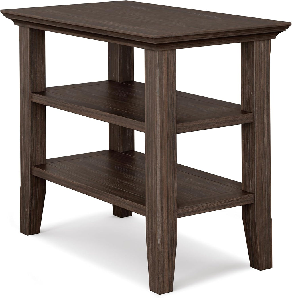 SIMPLIHOME Acadian Narrow Side Table - 14 inch Wide Solid Wood Rectangular End Table with 2 Open Shelves in Farmhouse Brown, Transitional Lamp Stand or Nightstand for Living Room or Bedroom