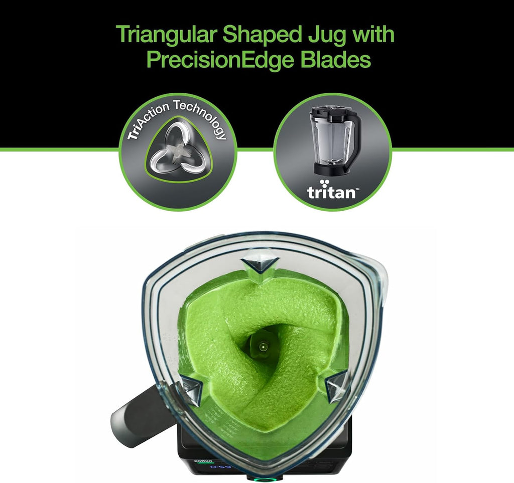 Braun TriForce Power Blender - Powerful 1600 Watt Countertop Blender with 10 Manual Speeds, 3 Texture & 6 Food Settings, Stainless Steel Blades, Auto-Clean, Heated Blending Function for Soups