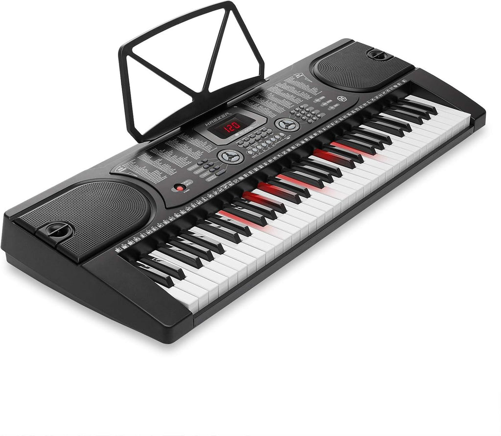 Hamzer 61 Key Keyboard Piano with Lighted Keys, Beginner Electronic Piano Keyboard Set with Stand, Bench, Headphones, Microphone, Keynote Stickers