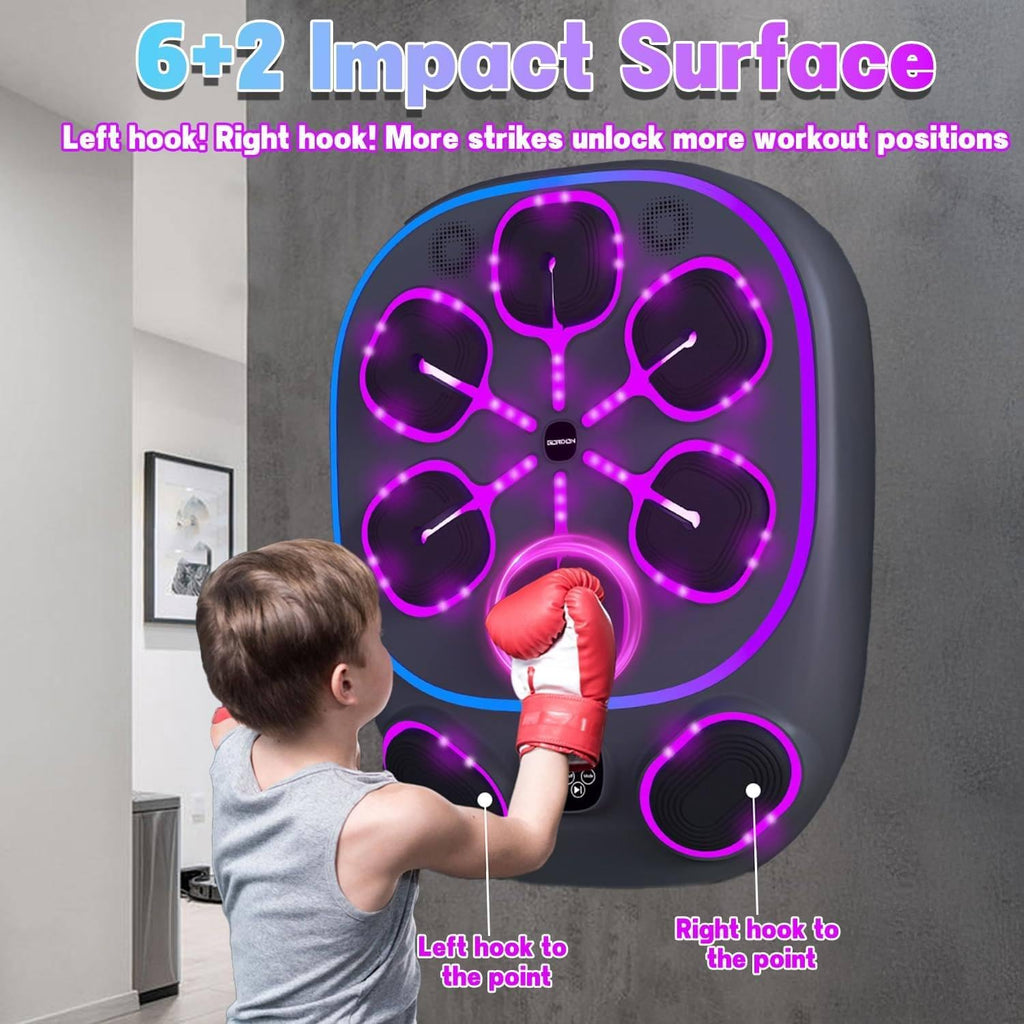 Upgraded Music Boxing Machine, 24''×19' Wall Mounted Punching Bag with 8 Target Zones, Smartphone Sync, LED Counter & Portable Design for Home Gym Training ( Includes Boxing Gloves),Halfgloves