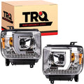 TRQ Performance Driver and Passenger Side Headlight Assembly 2 Piece Set Chrome Housing Compatible with 2014-2015 GMC Sierra 1500 2015-2019 GMC Sierra 2500HD/3500HD