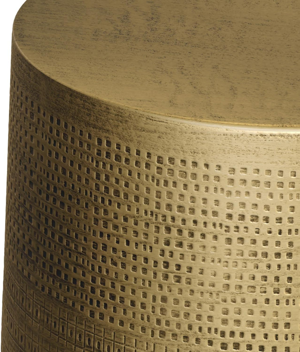 SIMPLIHOME Johnsen Metal Table - 15 inch Wide Solid Iron Round Accent Table in Antique Brass, Boho Side or End Table for Living Room, Bedroom, or Office with Etched Morse Pattern, Assembled
