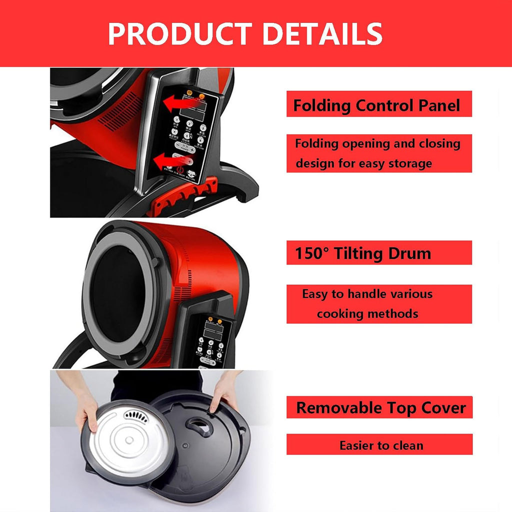 Automatic Stir Fry Machine, 360° Rotatable Food Steamer Stir Fry Robot, Aluminum Alloy Support Frame Automatic Slow Cooker For Kitchen Cooking, Rice, Soup, Frying, Stewing 6L