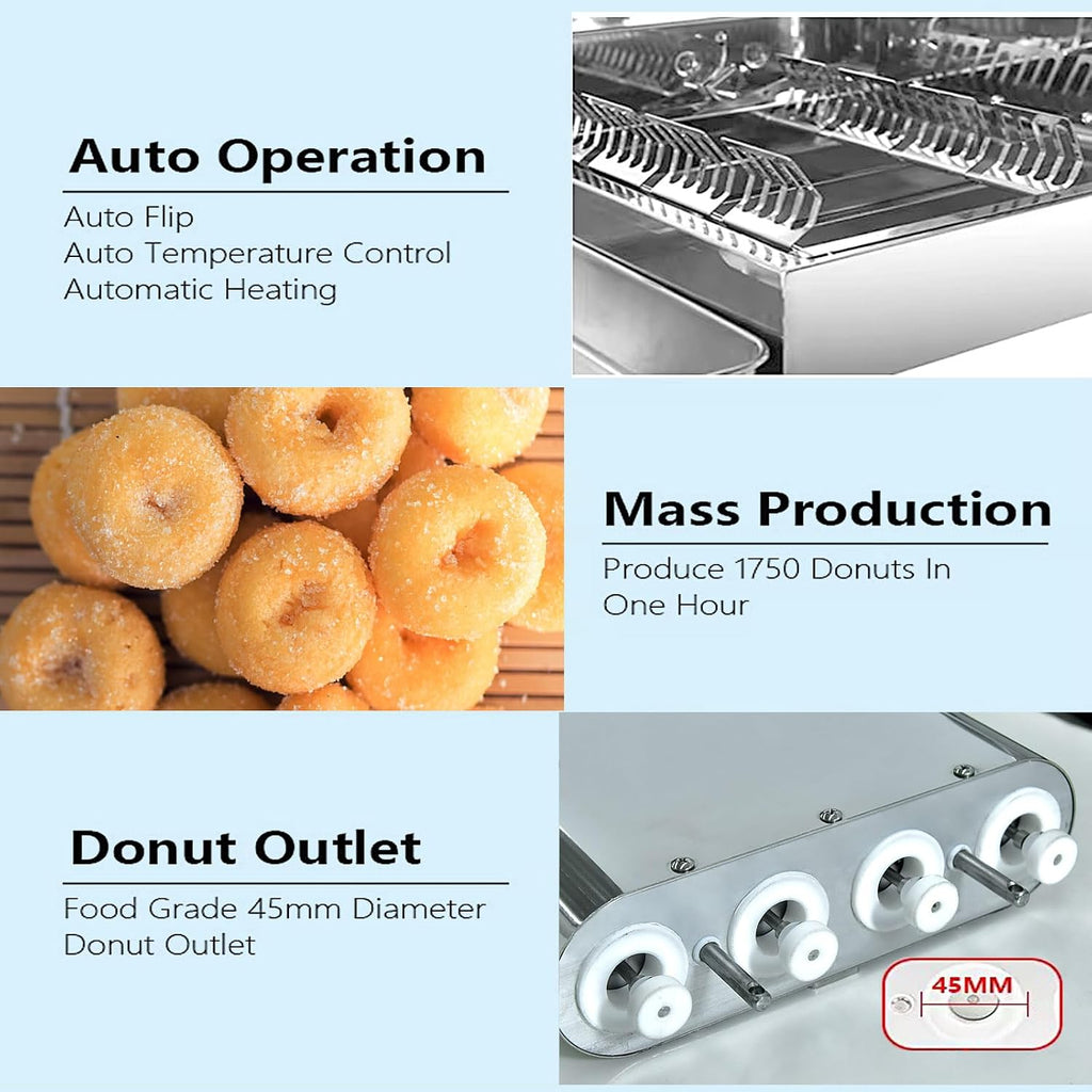 Kolice Commercial 4 Rows Automatic Donuts Machine Integrates Donut Forming, Dripping, Frying, Flipping, Collecting,Counting and Outputting Into One,Auto Frying Donuts Maker