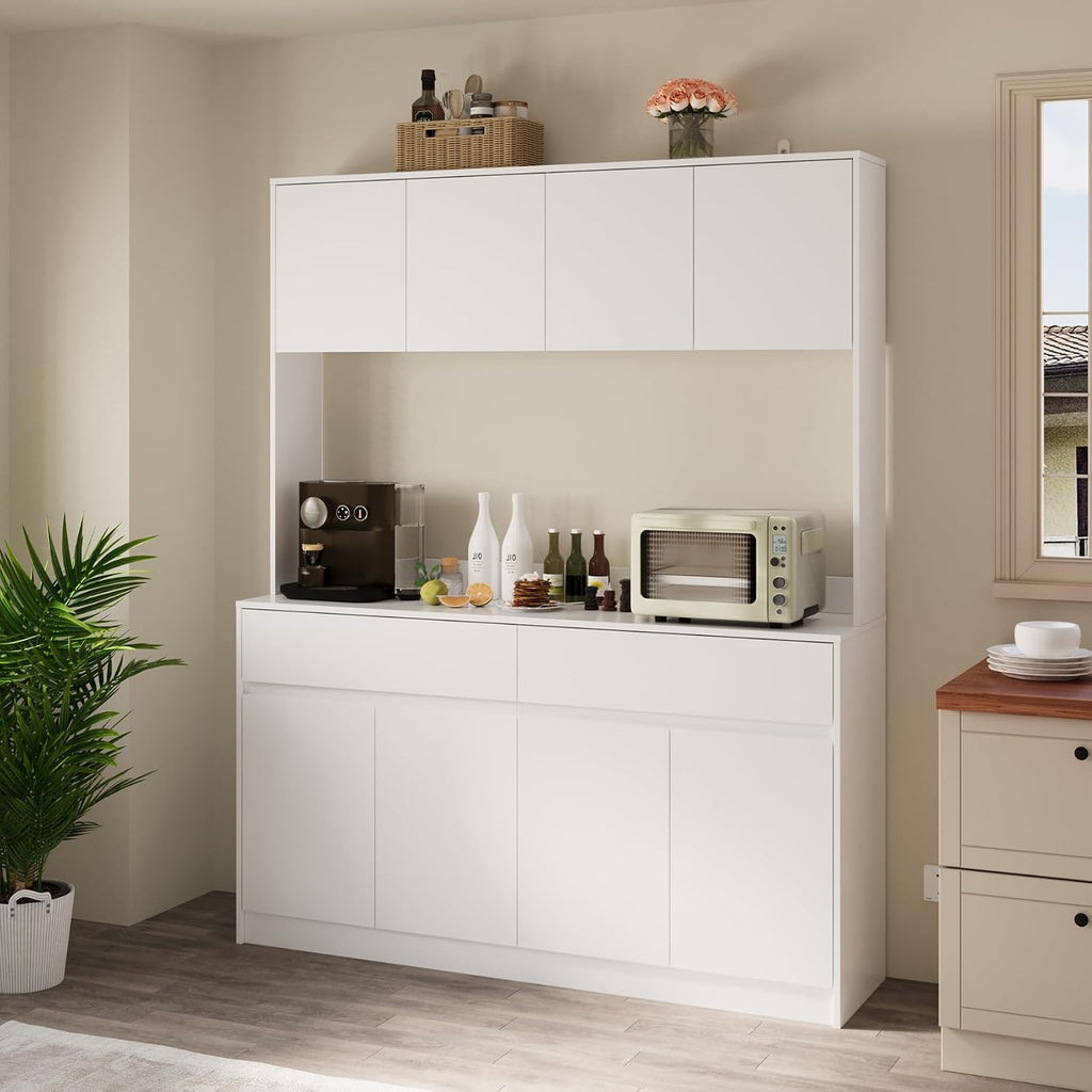 Bobve 71' Kitchen Pantry Cabinet, Kitchen Hutch with Microwave Stand, Buffet Cabinet with Large Storage Drawers for Dining Room (White)