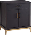 Leick Home Julien Nightstand Side Table One Drawer and Lower Cabinet Modern – Fast Charging Station – Durable Solid Wood – Living Room, Bedroom, Office, Black with Gold Trim, 9079–BLKGD