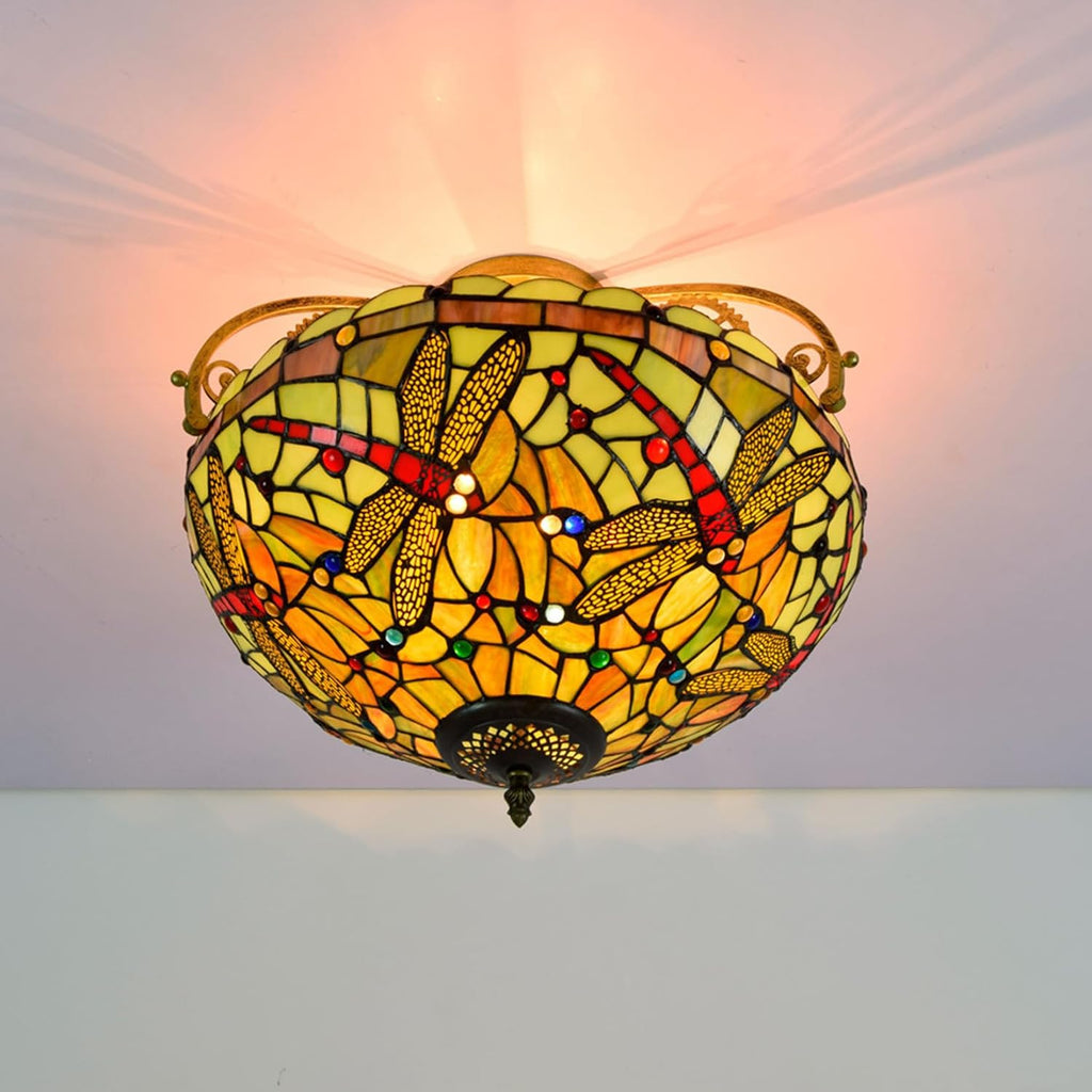 W16H9 Inch Tiffany Lamp Shade Replacement, Stained glass Dragonfly style Lampshades, Only Handmade Retro lampshade Replacement for Table Lamp Pendant Light Floor Lamp Ceiling Fixture,Green