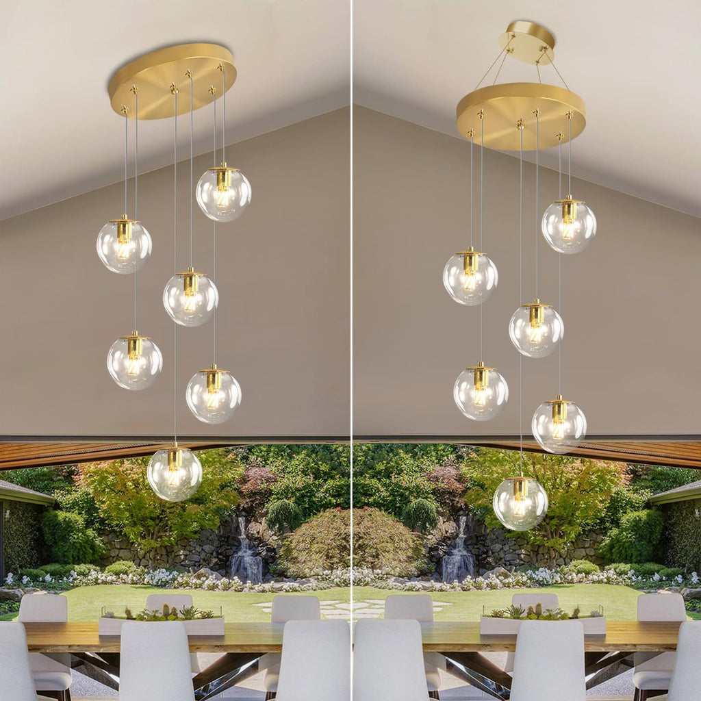 ykolupty 6-Light LED Staircase Modern Glass Globe Pendant Light Gold Chandeliers Large Chandeliers for High Ceilings, Entryway Lighting Fixture Villas and Stairs