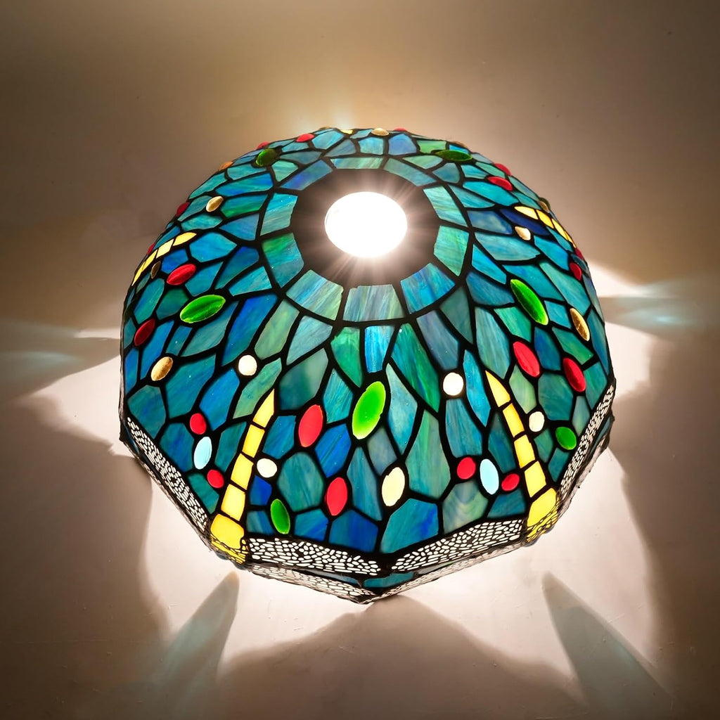 Lamp Shade Replacement Only 12 Inch Small Stained Glass Ceiling Light Blue Dragonfly Vintage Art Deco For Pendant Wall Floor Lamps