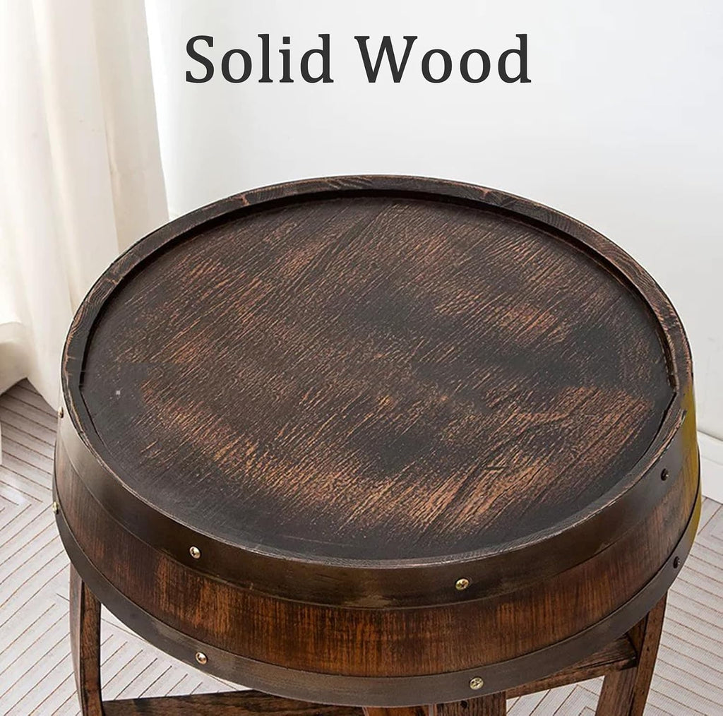 Whiskey Barrel Table, Handcrafted Wooden Wine Barrel End Table for Living Room, Home Bar & Covered Patio, Bourbon Barrel Table for Airbnb, Entryway & Bar Décor (Brown)