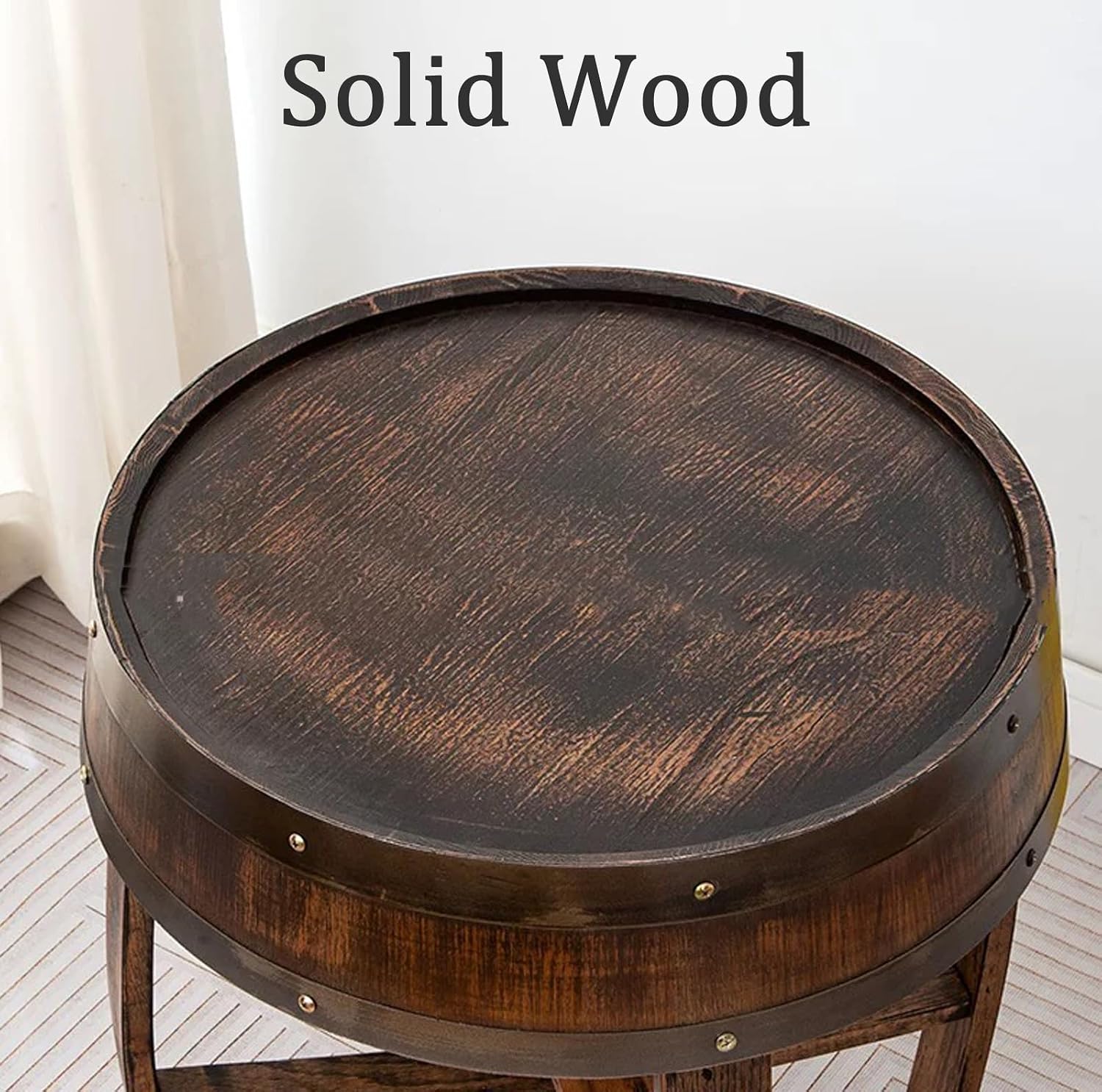Whiskey Barrel Table, Handcrafted Wooden Wine Barrel End Table for Living Room, Home Bar & Covered Patio, Bourbon Barrel Table for Airbnb, Entryway & Bar Décor (Brown)