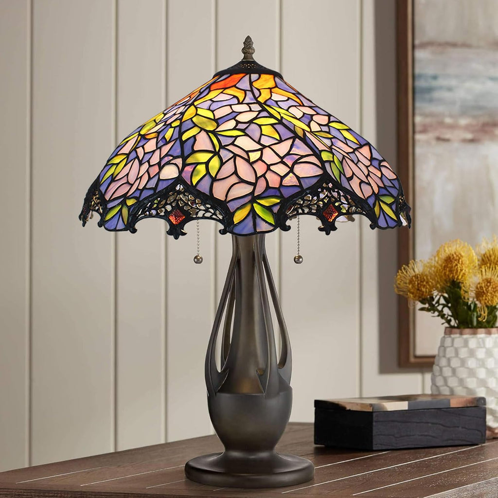 Tiffany Wisteria Lamp Shade 16 Inch Wide Accessories Replacement Only Pink Blue Stained Glass Lampshades Vintage Handmade Light Cover for Table Lamp Pendant Light Floor Lamp Ceiling Fixture