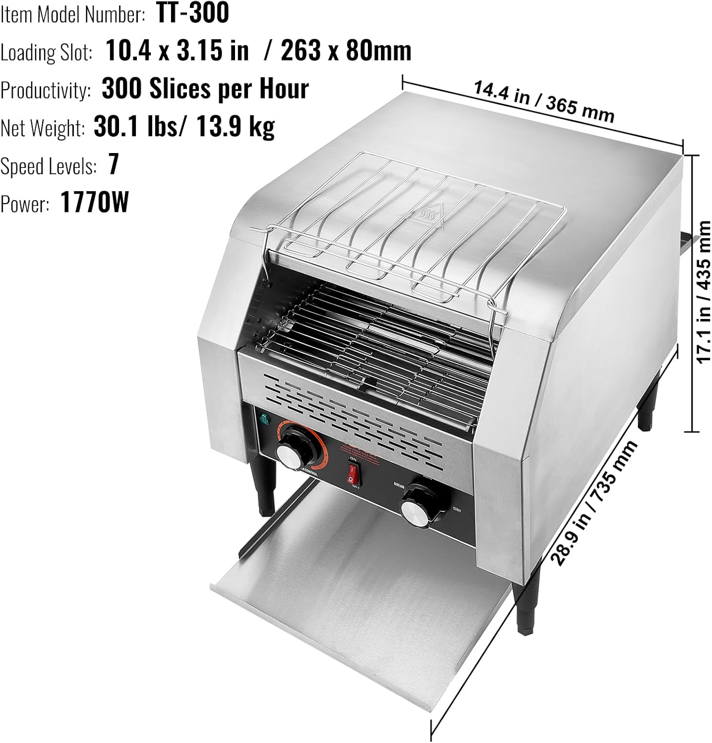 VEVOR Commercial Conveyor Toaster, 300 Slices/Hour Conveyor Belt Toaster, Heavy Duty Stainless Steel Commercial Toaster Oven for Toast Bun, Bagel, Bread