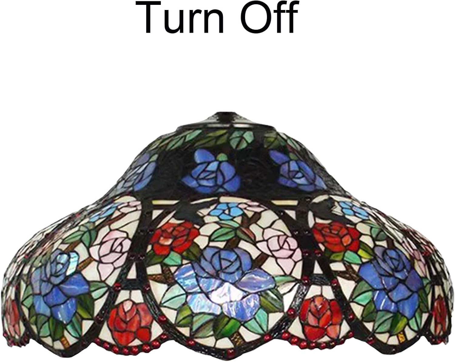 Tiffany Style Traditional Handmade 22 Inch Wide Rose Flower Design Stained Glass Lampshade Replacement Only Retro Red Blue Pink Floral Light Cover Accessories for Table Lamp Pendant Light