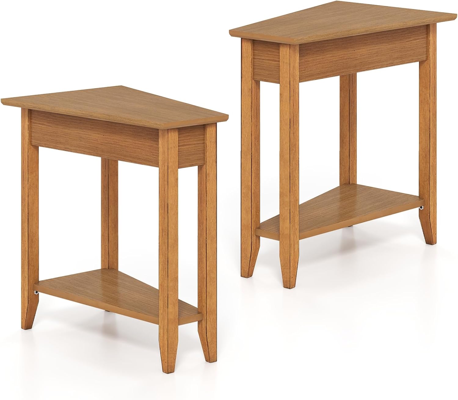 Giantex Wedge End Table, Triangle Side Table with Storage Shelf and Solid Wood Legs, 24.5' Tall Nightstand, Modern Narrow Accent Recliner Table for Small Space Living Room, Walnut