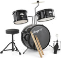 3-Piece Beginner Drum Set, Beginner Drum Set,with Bass Tom Snare Drum, 14 Inch Drum Kit with Snare, Cymbal, Drumsticks, Adjustable Seat (Metallic Black)