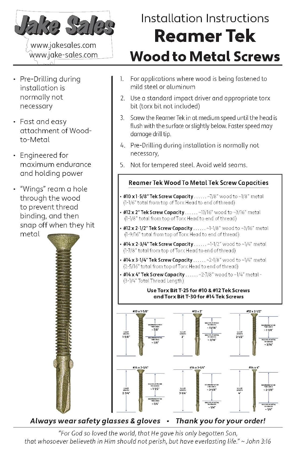 Jake Sales #12x2 Reamer Tek Torx/Star Head Self-Drilling Wood to Metal Screws - for Flatbeds, Trailers or Fastening Wood to Steel -T-30 Torx Screw Head (Full Box 2000 Screw Count)