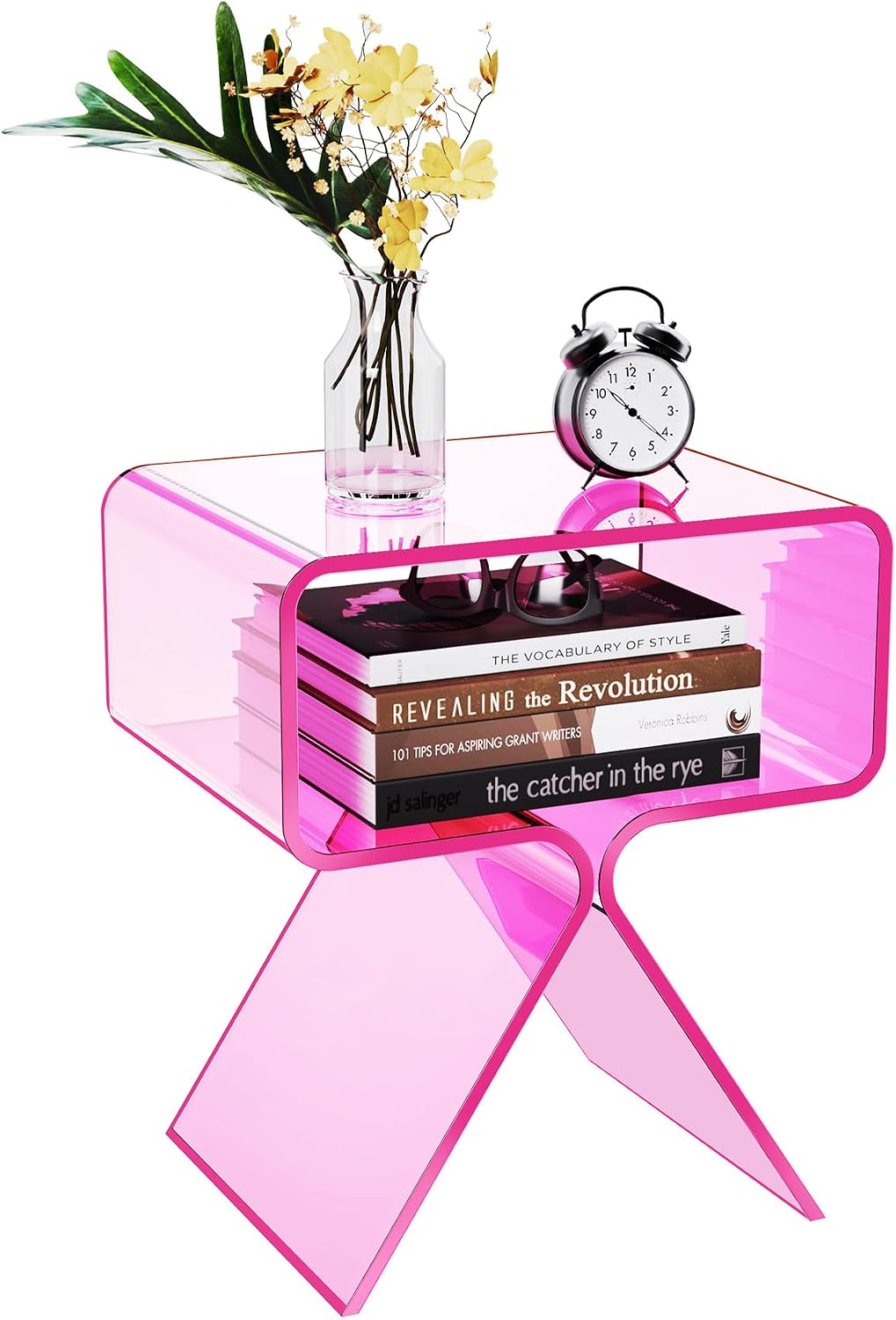Acrylic Nightstand Side Table Modern Design Clear Home Decor Display End Table for Living Room (Pink)