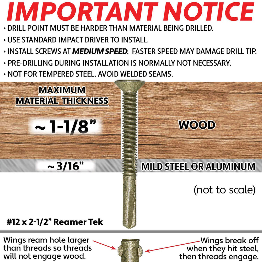 12x2-1/2 Reamer Tek Torx/Star T30 Head - Self-Drilling Wood to Metal Screws - 5 Pound CASE -2475 Screws