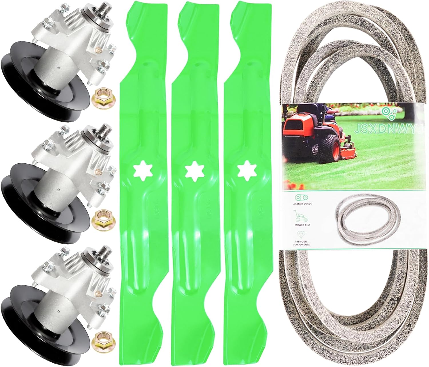 50 Inch Mower Deck Rebuild Kit - Fits Cub Cadet LT1050 i1050 LGT1050 SLT1550 Troy Bilt TB2450 3 Spindles (618-04126) 3 Blades (942-04053C) 1 Belt (754-04077)