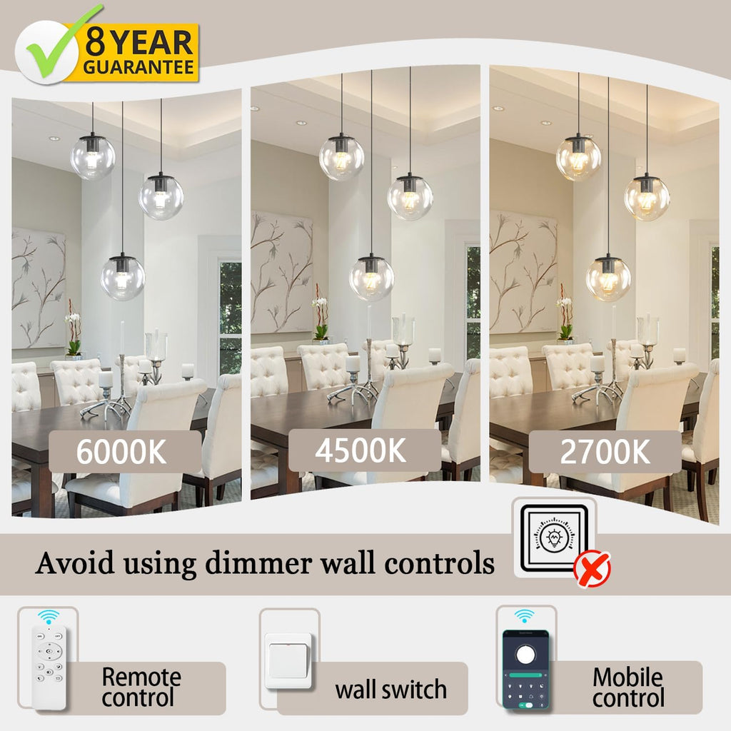 ykolupty 3-Light Small Chandelier LED Modern Glass Globe Pendant Light Chandeliers for Entryway Lighting Fixture Bedroom and Dining Room
