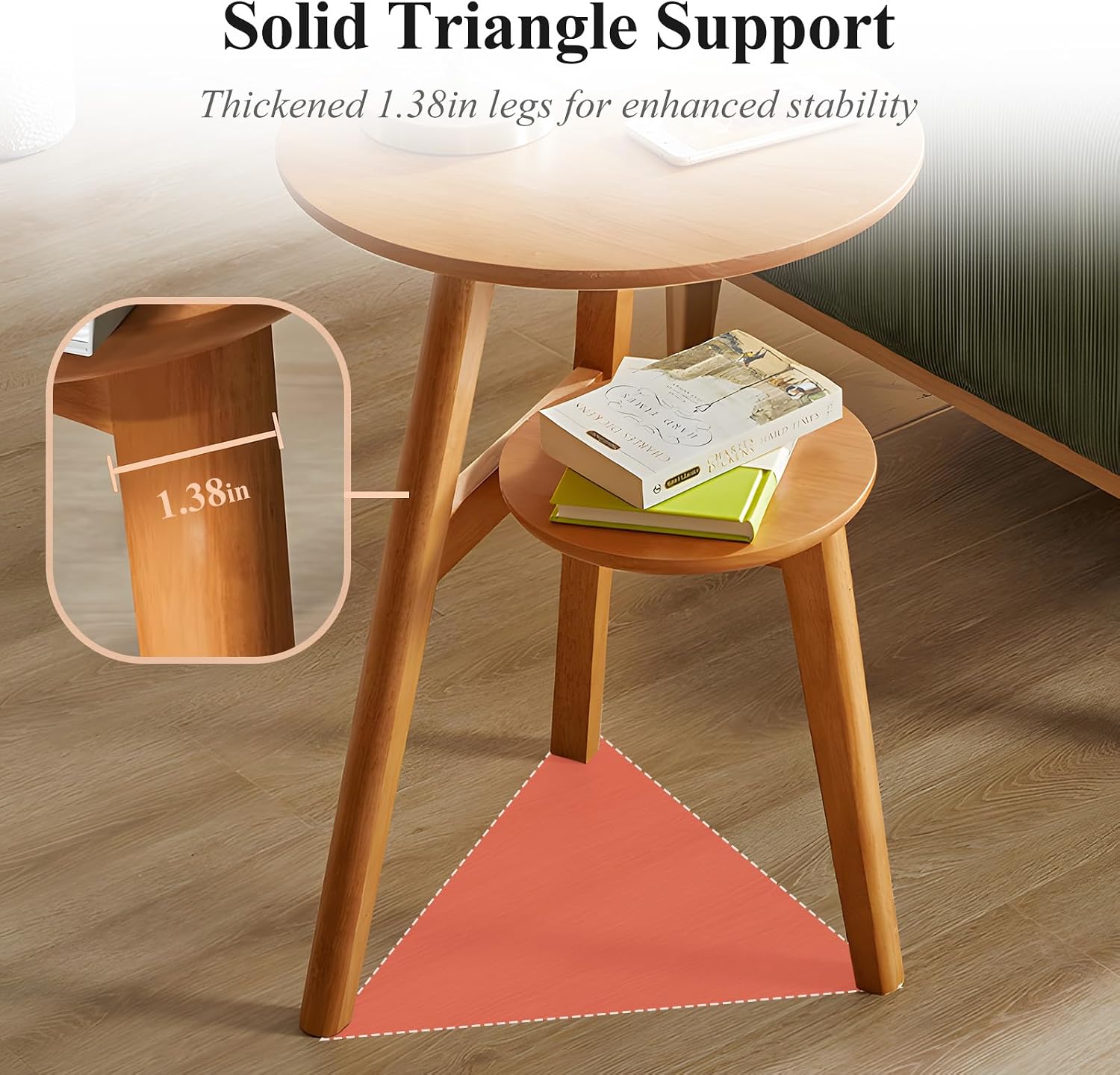 Side Table, 2-Tier Round End Tables Living Room, Mid Century Modern Side Table, Round Nightstand, Oak Accent Table, Small Round Coffee Table, 16.54' Dia.x 23.62' H(Natural)