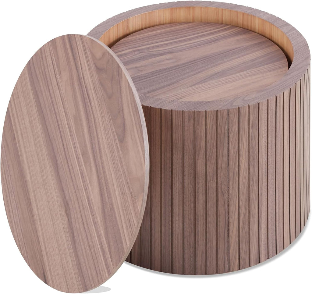 Nesting Coffee Table Set of 2,Modern Round Wooden Coffee Tables with Storage,Luxury Side Table Accent End Table for Small Space Living Room Apartment (19.17')