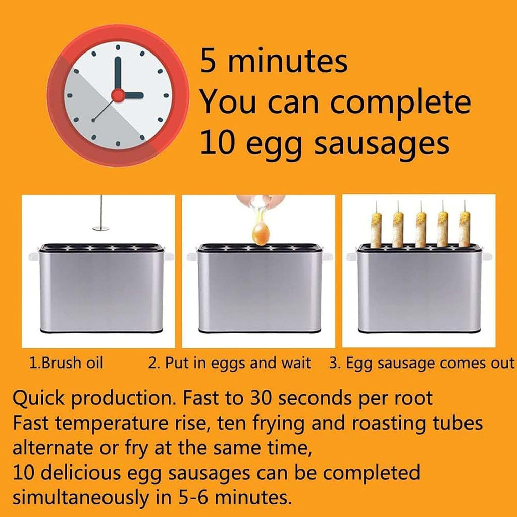 NYMFEA Automatic Electric Omelette Maker, Egg Roll Maker, Egg Sausage Hot Dog Roll Maker, Egg Hamburger Boiler Frying Machine Omelette Master 10 Tubes