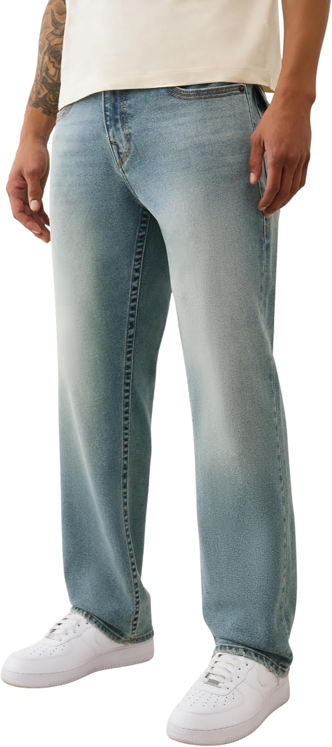True Religion Bobby TN SN FLP Round Pocket Jeans for Men - 32' - Relaxed Fit Denim Pants with Iconic Stitching & Flap Pockets