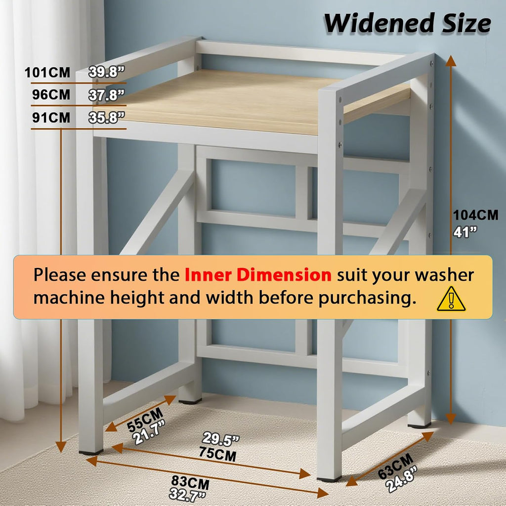Over The Washer and Dryer Storage Shelf, Widen & 3 Height Adjustable Stacking Rack, Space Saver Washer Dryer Stacking Kit, Thicker Metal Washer Shelf for within 29.5' width (White, 29.5 Inch)