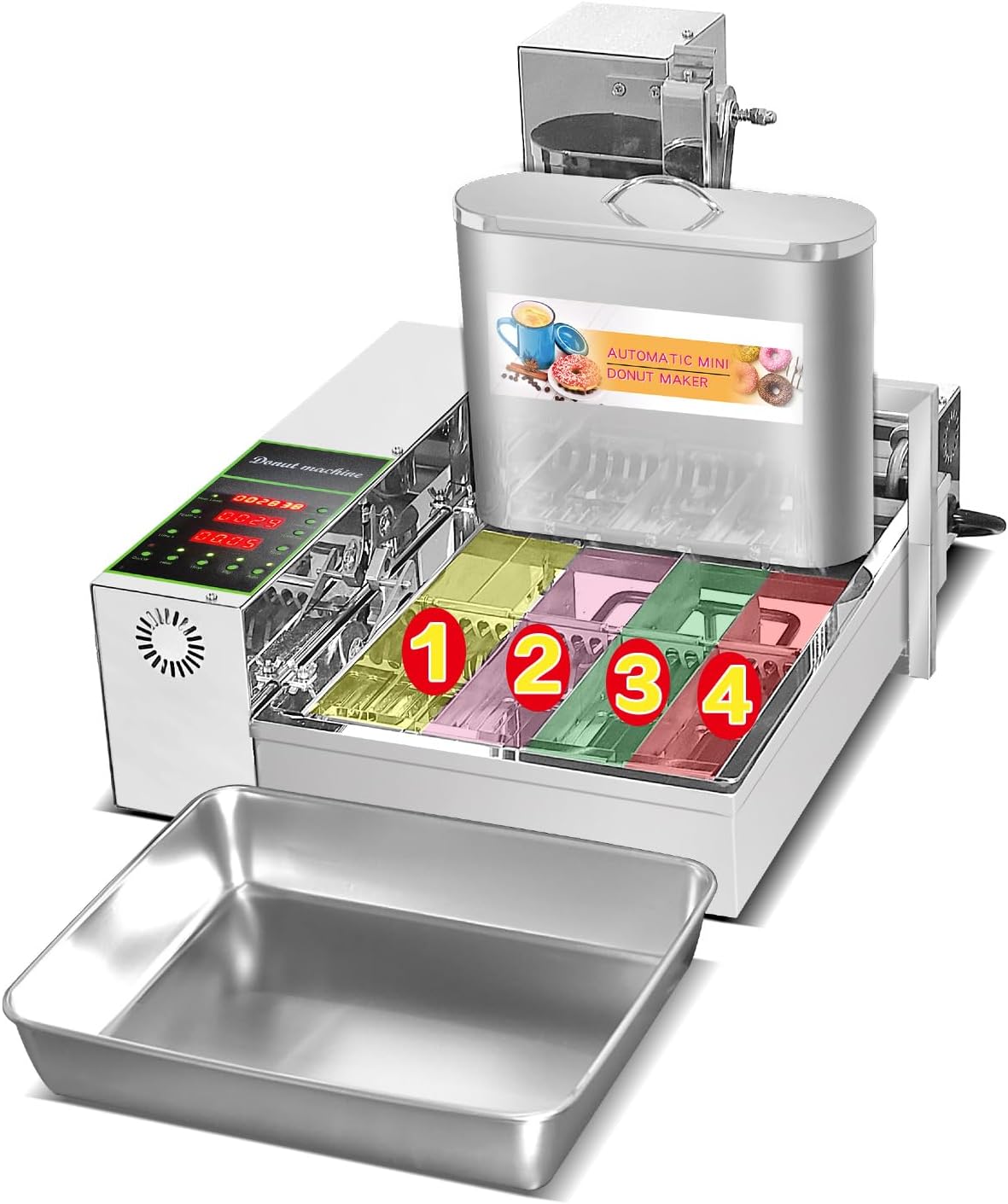 Kolice Commercial 4 Rows Automatic Donuts Machine Integrates Donut Forming, Dripping, Frying, Flipping, Collecting,Counting and Outputting Into One,Auto Frying Donuts Maker