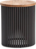 SIMPLIHOME Demy Metal and Wood Accent Table - 18 inch Wide Solid Metal Round End Table in Natural and Black, Industrial Side Table or Coffee Table for Living Room with Compact Design, Assembled | Side Table