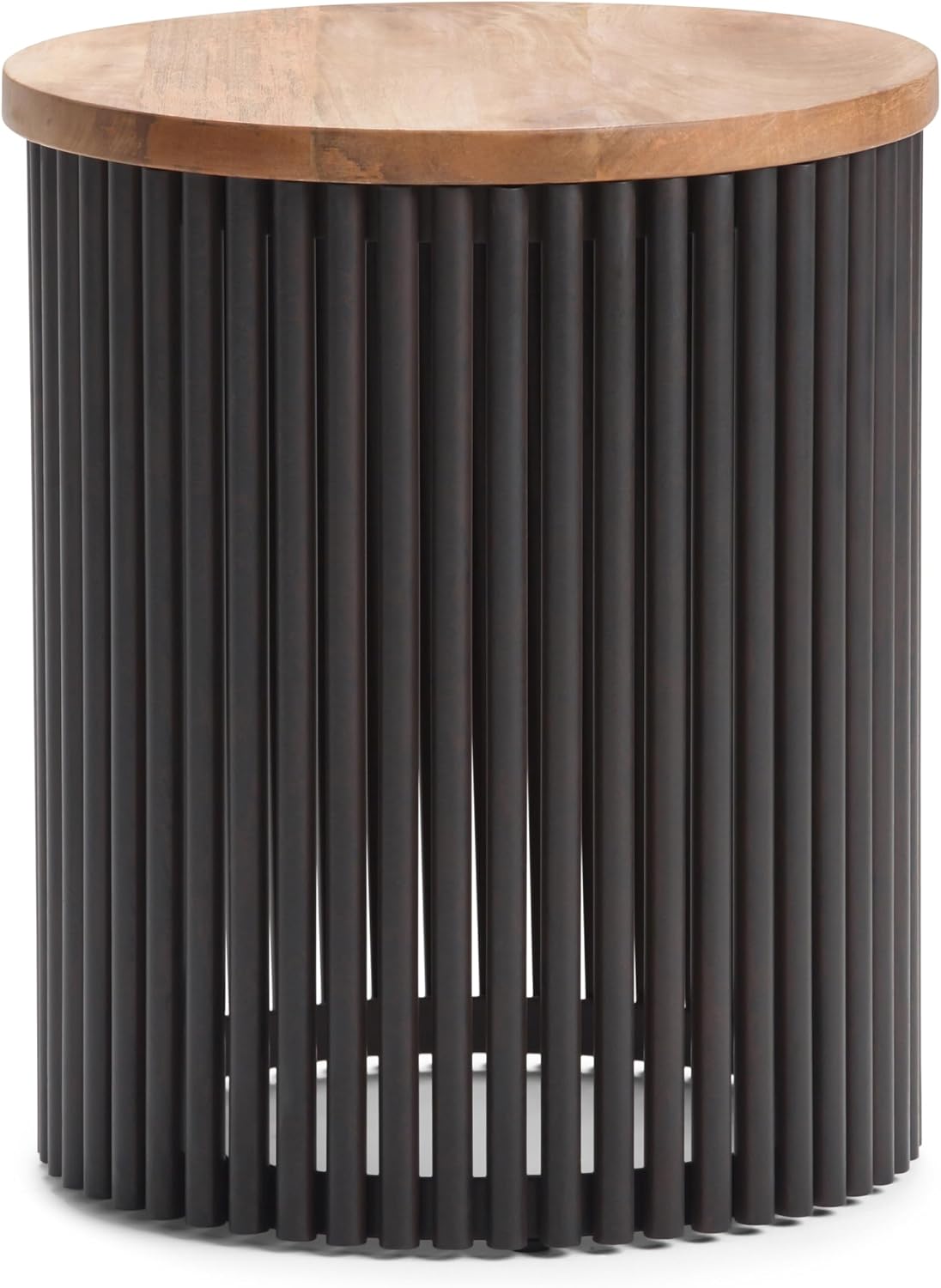 SIMPLIHOME Demy Metal and Wood Accent Table - 18 inch Wide Solid Metal Round End Table in Natural and Black, Industrial Side Table or Coffee Table for Living Room with Compact Design, Assembled | Side Table