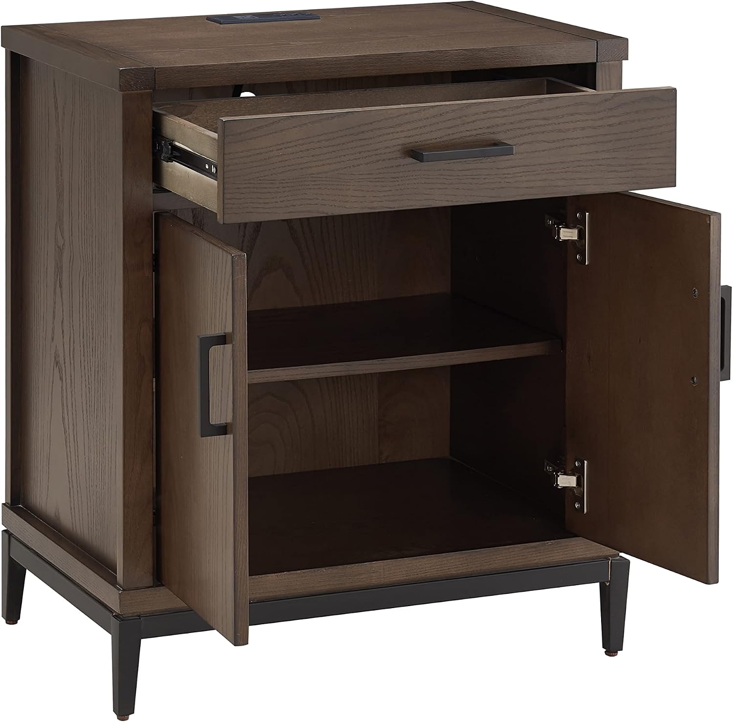 Leick Home Julien Nightstand Side Table One Drawer and Lower Cabinet Traditional – Fast Charging Station – Durable Solid Wood – Living Room, Bedroom, Office, Coffee Bean with Matte Black, 9079-GRMB