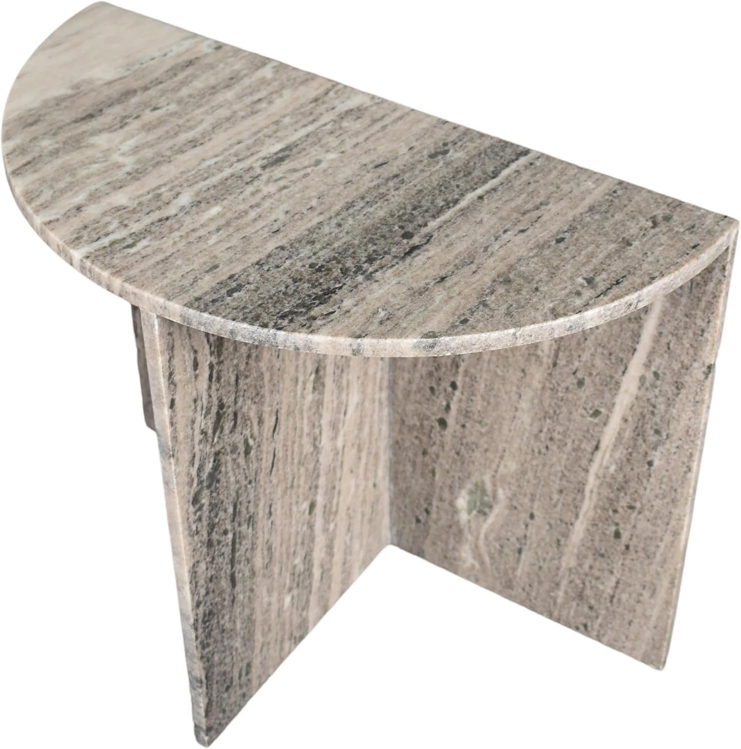 JONATHAN Y MTB1109B Patrice 20' Art Deco Minimalist Natural Marble Handmade Demilune Side Table, Side Table for Living Room, Bedroom, Bathroom, Gray/Beige