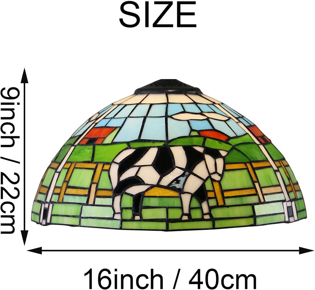 16 Inch Stained Glass Cow Lamp Shade Replacement Only Tiffany Handmade Lampshade Christmas Home Decor Blue Green Design Vintage Light Cover for Table Lamp Pendant Light Floor Lamp Ceiling