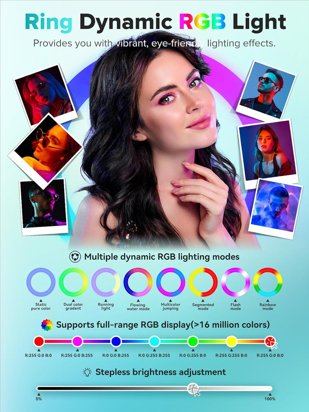 Portable Photo Booth Stand, 22' RGB Light, Open Air Booth for Events | Music Sync Ring, APP AI Face Detection, External Printer Support, Fits 7.9'-13' Tablets, Flight Case