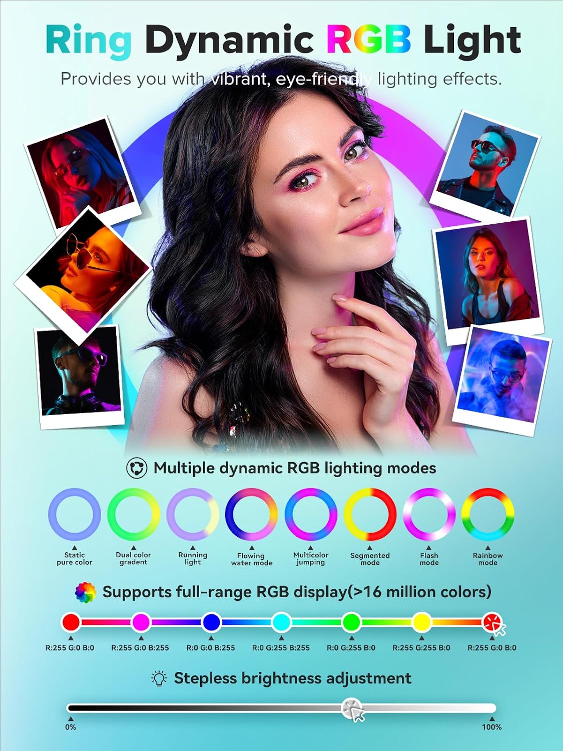 Portable Photo Booth Stand, 22' RGB Light, Open Air Booth for Events | Music Sync Ring, APP AI Face Detection, External Printer Support, Fits 7.9'-13' Tablets, Flight Case