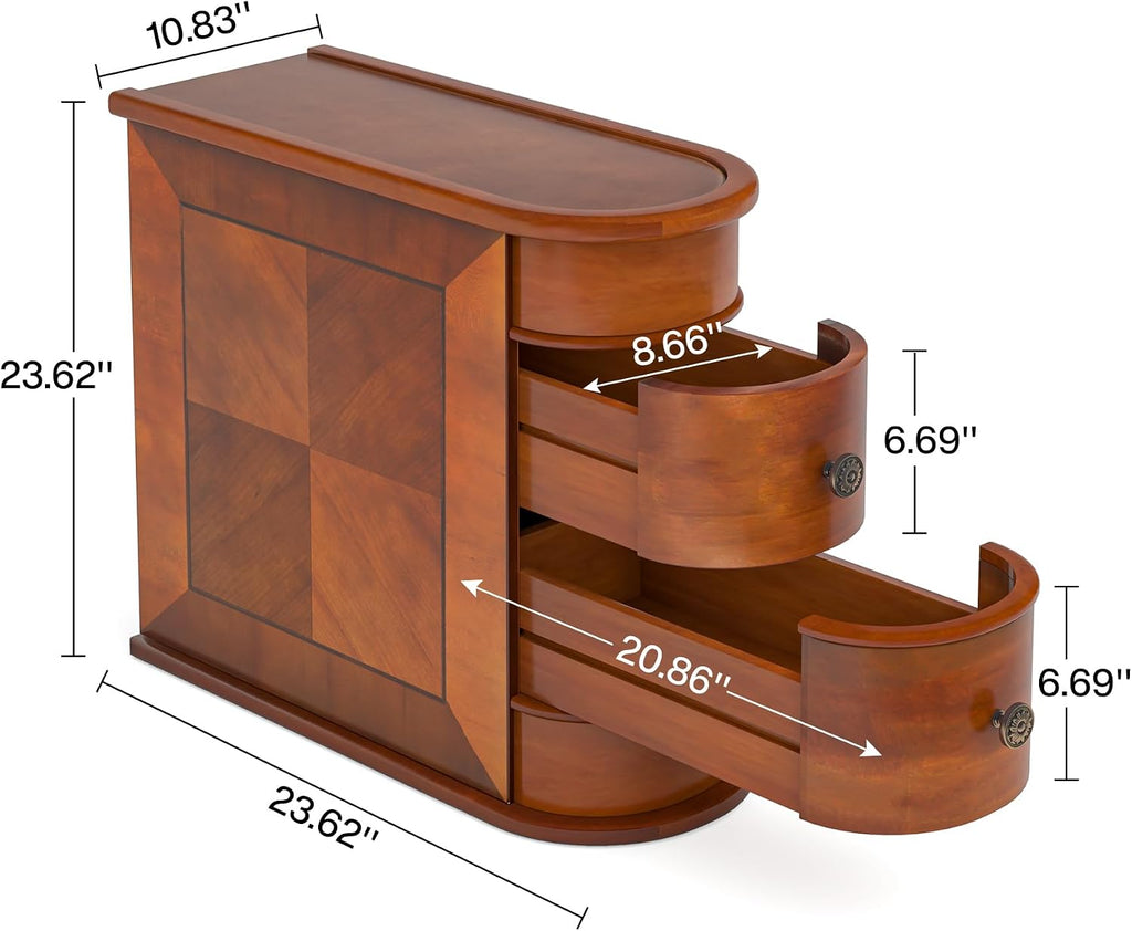 Tribesigns Wood End Table, 2-Drawer Narrow Side Table Slim Chair Solid Side Table, No Assembly Required, Finished Back | Slim