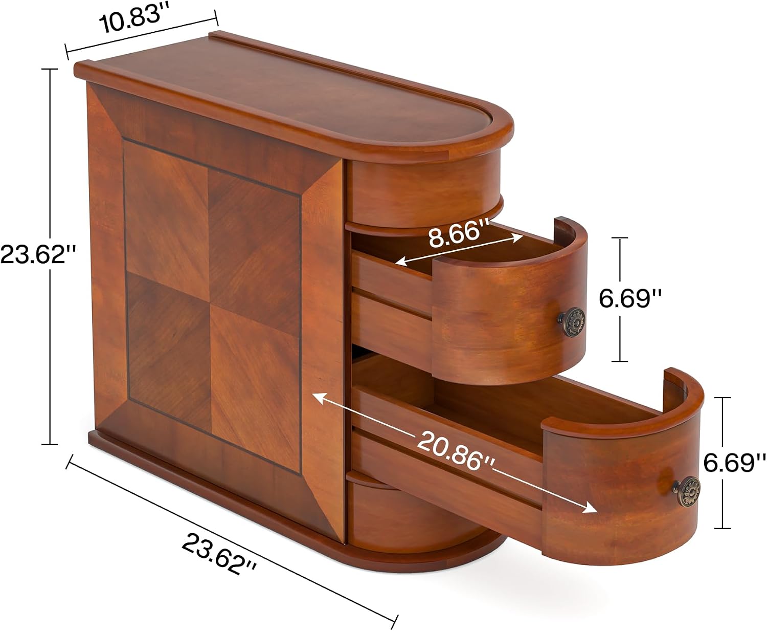 Tribesigns Wood End Table, 2-Drawer Narrow Side Table Slim Chair Solid Side Table, No Assembly Required, Finished Back | Slim
