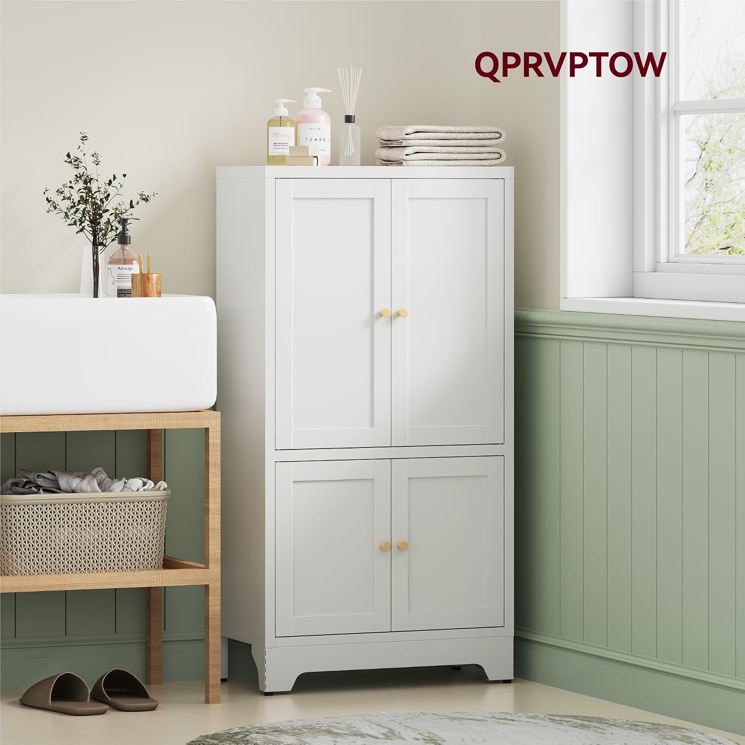 43' H Small Cabinet,White Bathroom Storage Cabinet,Metal Bathroom Floor Cabinets Freestanding
