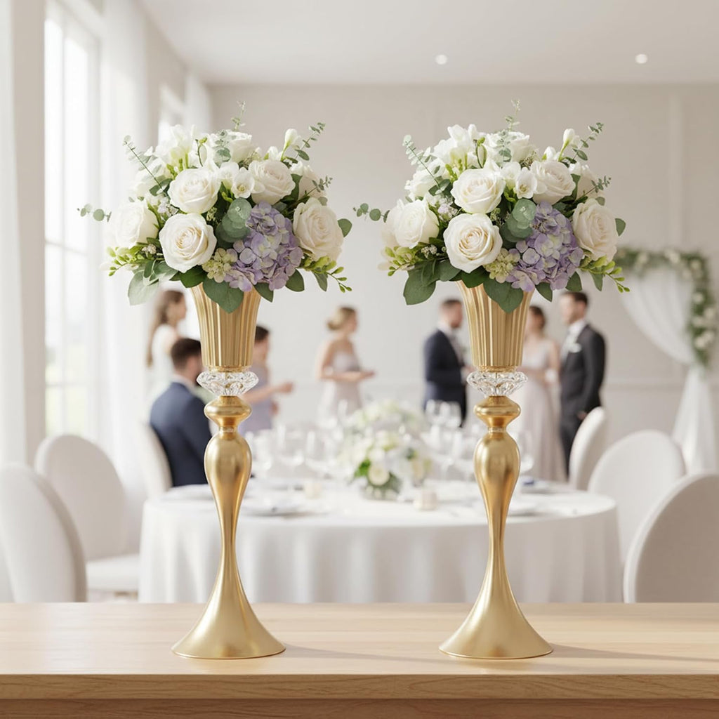 Metal Wedding Flower Vases for Tables - 22' Tall Elegant Table Centerpiece Vases, Gold Trumpet Flower Stands for Anniversary Ceremony Birthday Party Event Wedding Home Decorations (10, Gold)