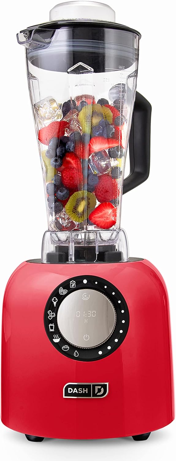 Dash Chef Series Deluxe Digital Blender - 1400W Professional High Speed Blender for Smoothies, Soups & Frozen Drinks, 64 oz BPA-Free Tritan™ Pitcher, 8 Presets, Stainless Steel Blades, USB Port - Red