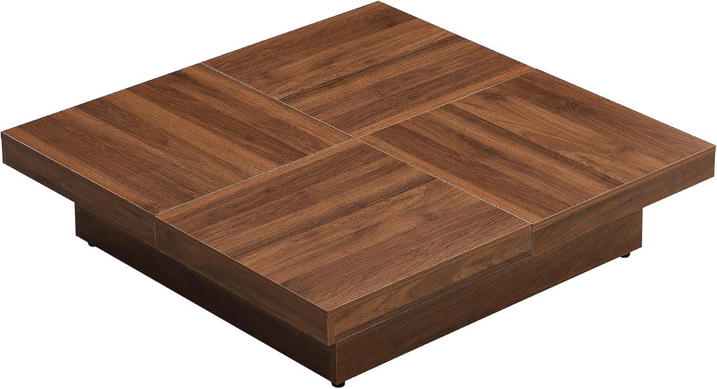 Merax Coffee Table, Modern Extendable Coffee Table with 4 Hidden Storage Compartments, UV High-Gloss Square Center Cocktail Table with Sliding Tabletop for Living Room, 39.4'x 39.4' (Walnut)