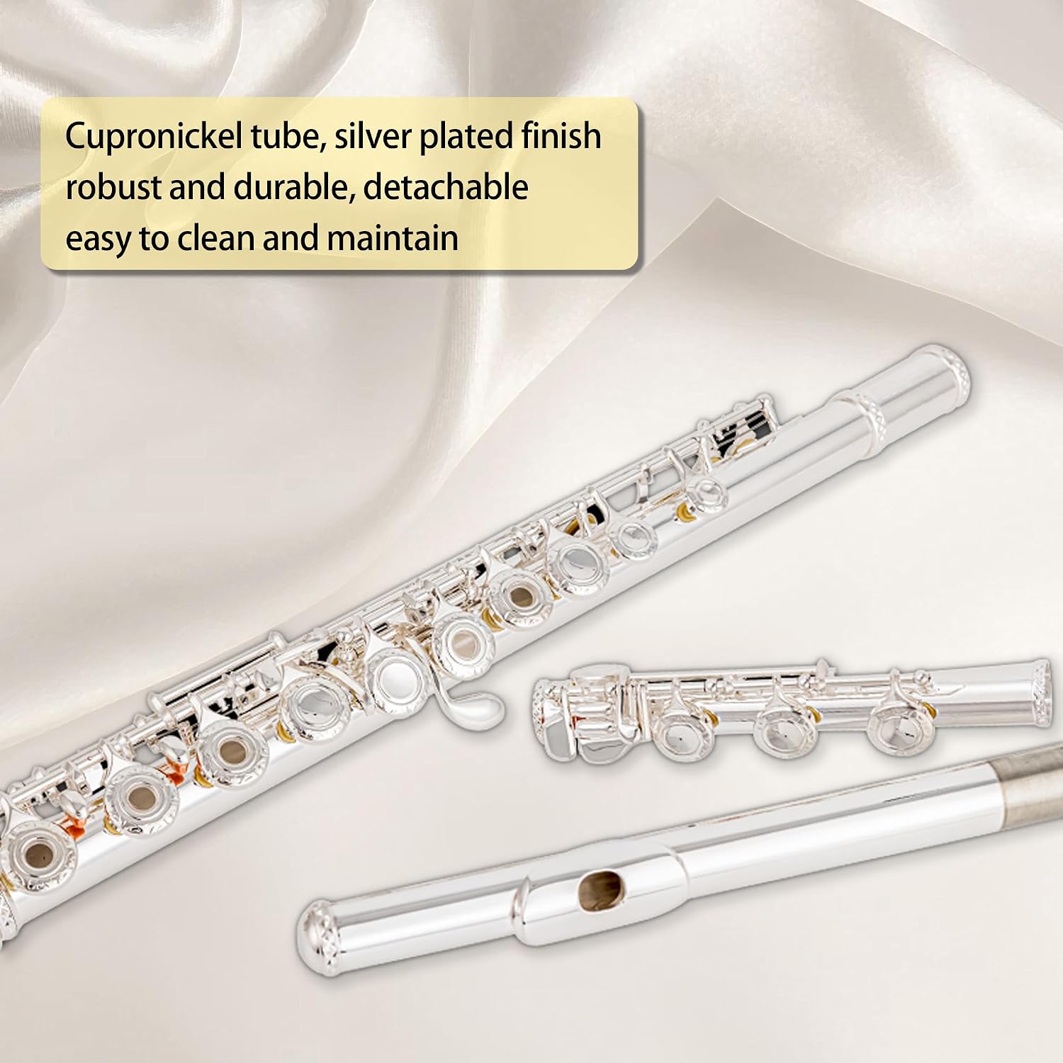 BAHAMUT Silver-Plated Carving B Foot Flute, 17 Open Hole Flauta with Offset G, Split E Mechanism, 17 Key Flute Instrument for Professional Performance