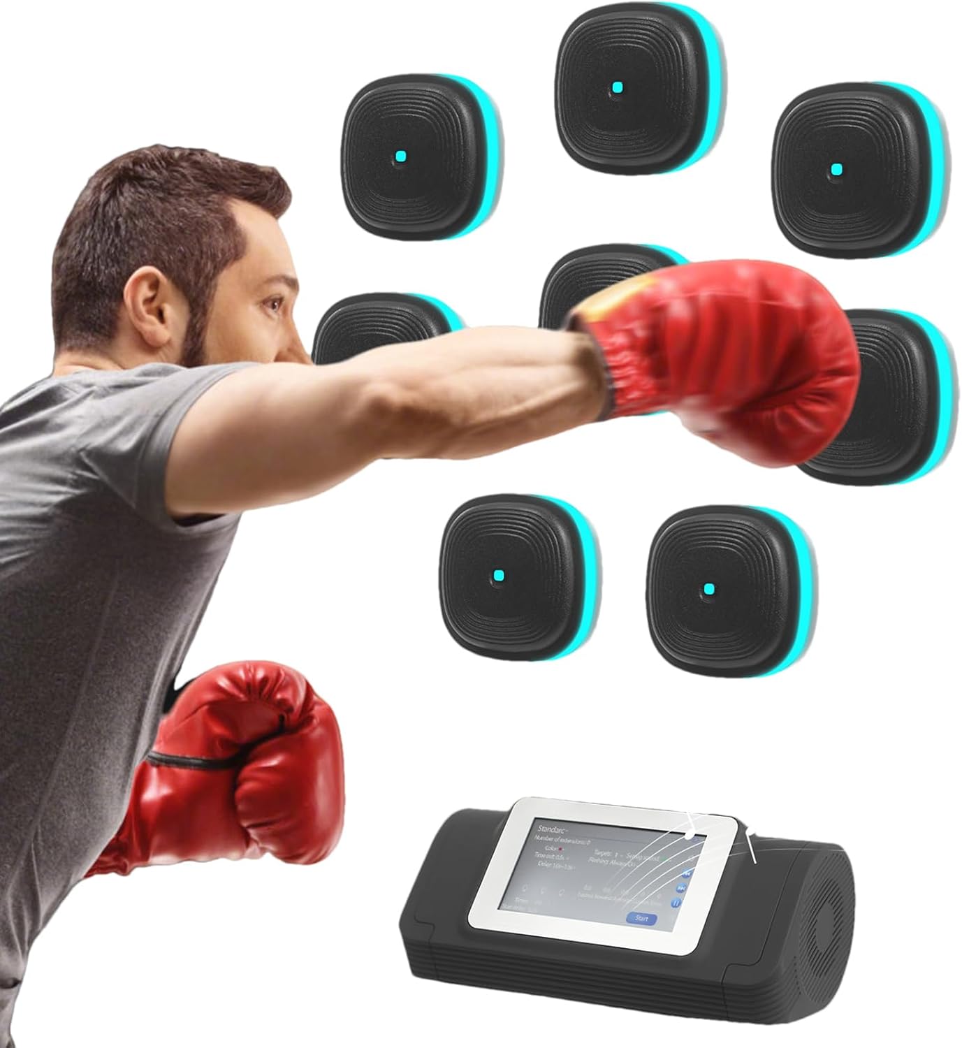 Split Musical Boxing Touch Screen Music Punching Machine with 8 Targets and 10 Training Modes 2000mAh Wall Mounted Smart Bluetooth Split Boxing Target Workout Punching Equipment, 6 Colors Lighting